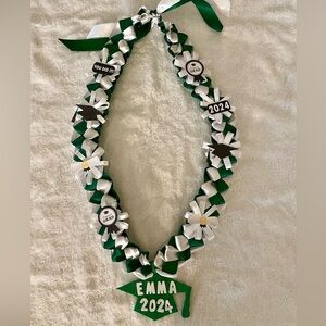 Green And White Grad Lei - Personalized With Grad Name - Handmade